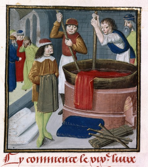 Dyers_soaking_red_cloth_in_a_heated_barrel_-_Des_Proprietez_des_Choses_(Volume_II)_(1482),_f.269_-_BL_Royal_MS_15_E_III.jpg